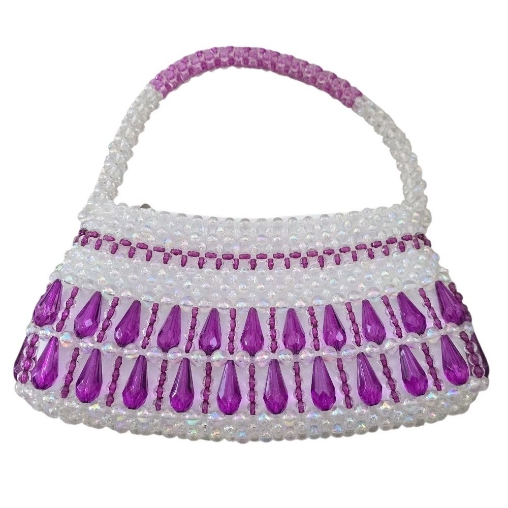 Women's Purse Beaded Handbag Beaded Artisan purple & White VTG Y2K #366